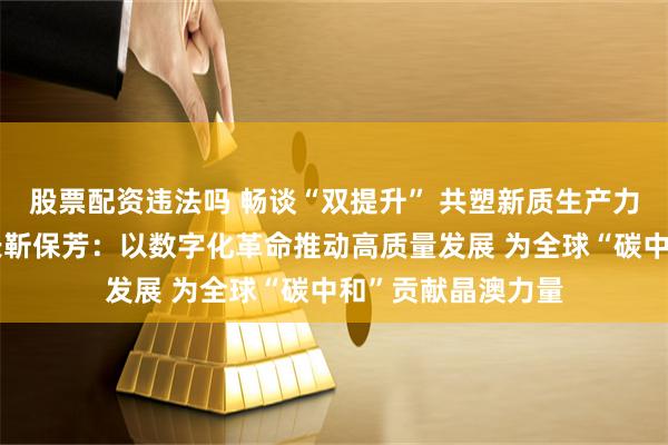 股票配资违法吗 畅谈“双提升” 共塑新质生产力丨晶澳科技董事长靳保芳:以数字化革命推动高质量发展 为全球“碳中和”贡献晶澳力量