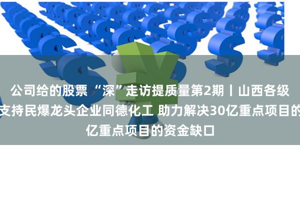 公司给的股票 “深”走访提质量第2期丨山西各级政府大力支持民爆龙头企业同德化工 助力解决30亿重点项目的资金缺口
